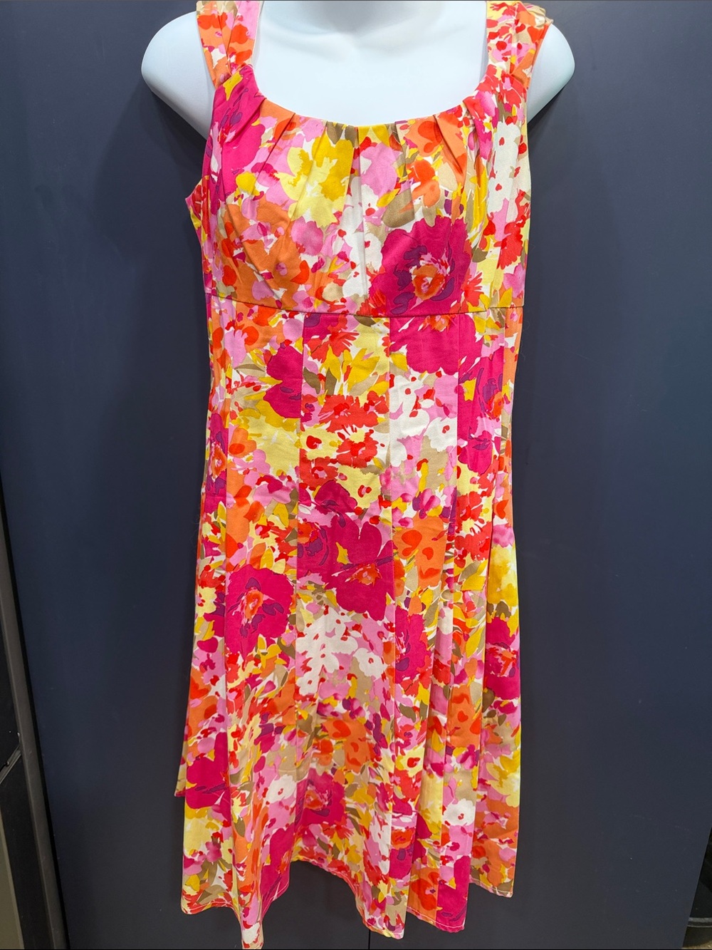Dress Barn Bright Floral Midi Dress in Pink, Orange & Yellow